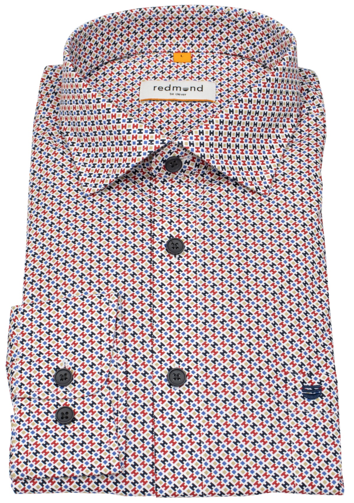 Redmond Hemd - Modern Fit - Print - Kontrastknöpfe - rot