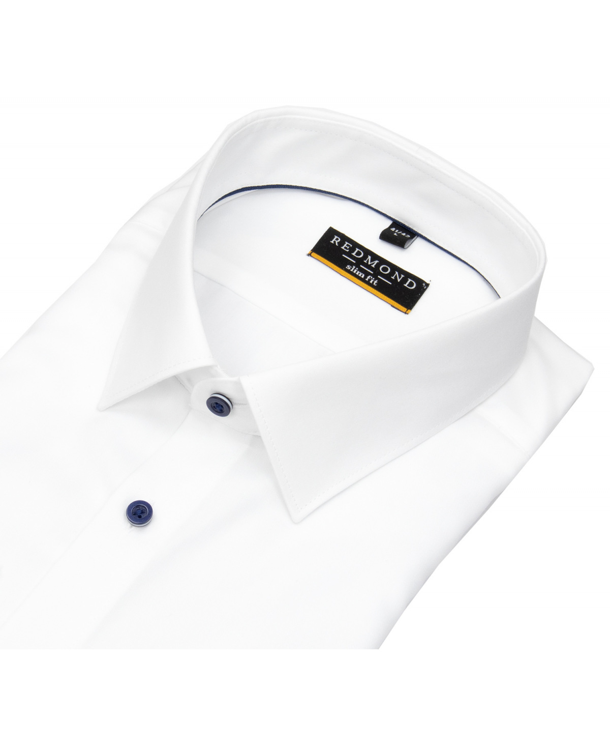 Redmond Hemd - Slim Fit - Kentkragen - Twill - blaue Kontrastknöpfe - weiß