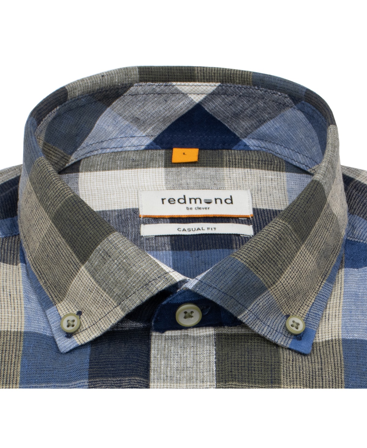 Redmond Kurzarmhemd - Casual Fit - Leinen Mix - Button Down - kariert - mehrfarbig