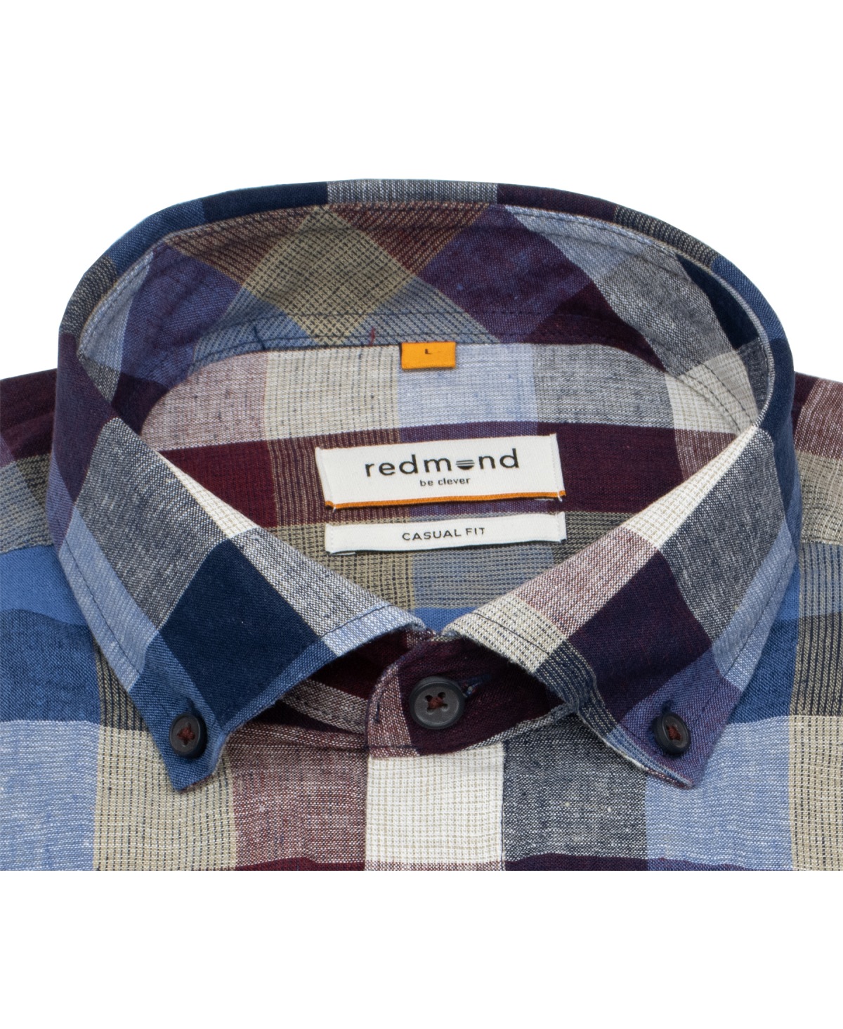 Redmond Kurzarmhemd - Casual Fit - Leinen Mix - Button Down - kariert - mehrfarbig