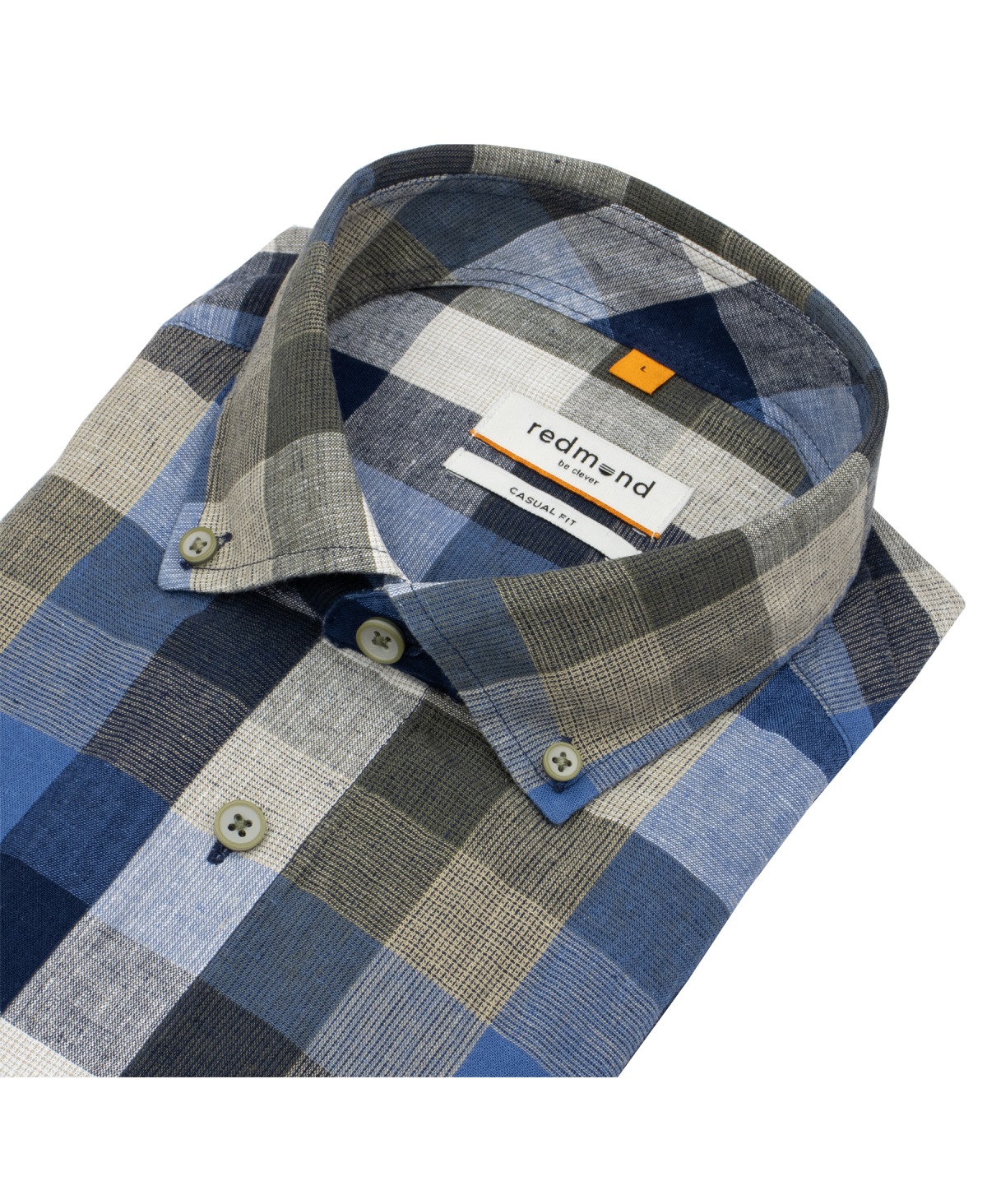 Redmond Kurzarmhemd - Casual Fit - Leinen Mix - Button Down - kariert - mehrfarbig