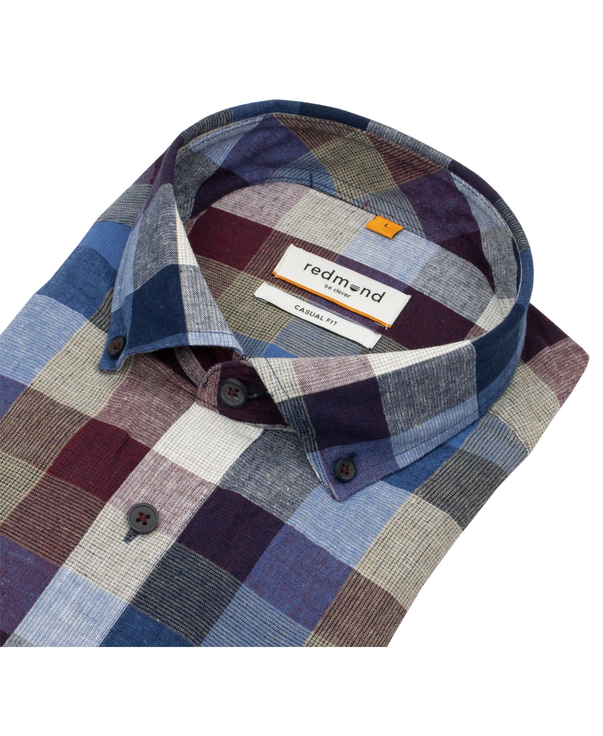 Redmond Kurzarmhemd - Casual Fit - Leinen Mix - Button Down - kariert - mehrfarbig