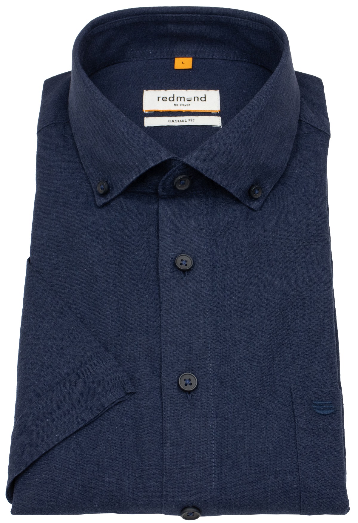 Redmond Kurzarmhemd - Casual Fit - Leinen Mix - Button Down Kragen - dunkelblau