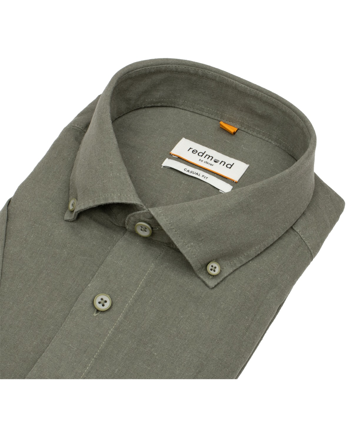 Redmond Kurzarmhemd - Casual Fit - Leinen Mix - Button Down Kragen - grün