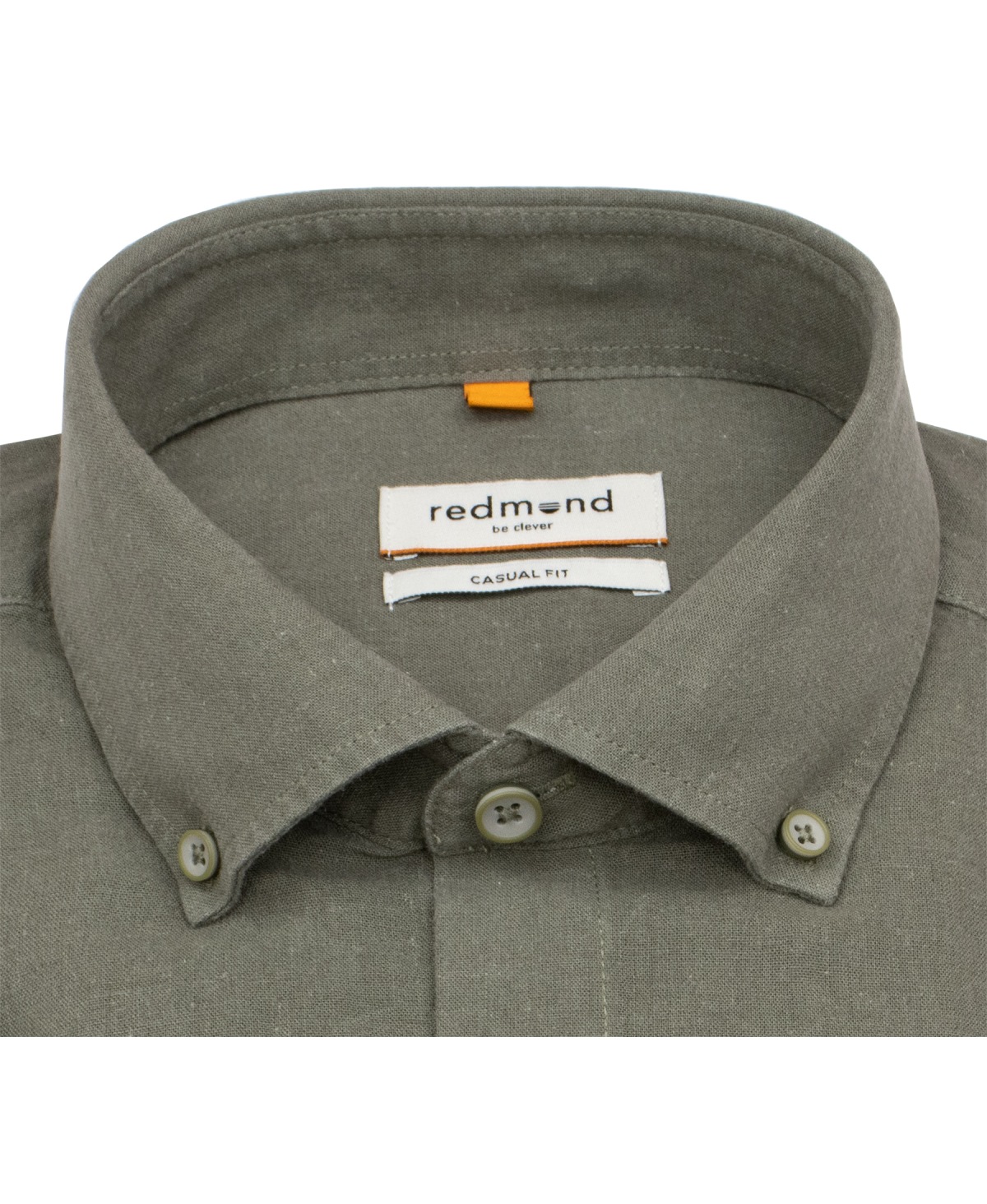 Redmond Kurzarmhemd - Casual Fit - Leinen Mix - Button Down Kragen - grün
