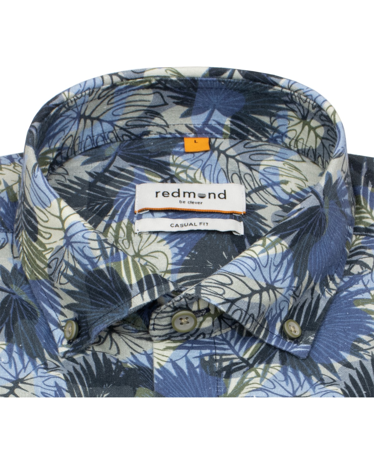 Redmond Kurzarmhemd - Casual Fit - Leinen Mix - Button Down - Print - mehrfarbig