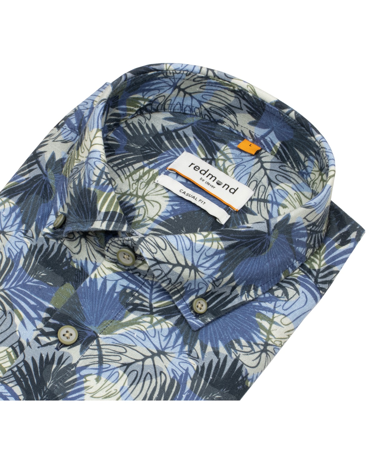 Redmond Kurzarmhemd - Casual Fit - Leinen Mix - Button Down - Print - mehrfarbig