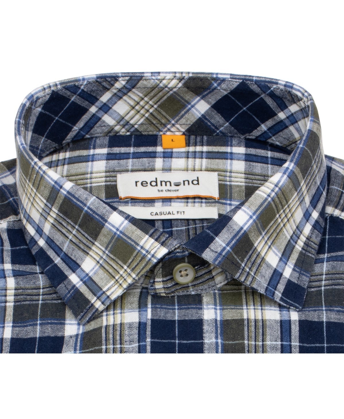 Redmond Kurzarmhemd - Casual Fit - Leinen Mix - kariert - blau / grün