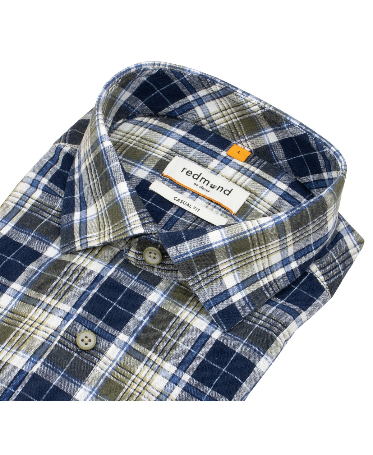 Redmond Kurzarmhemd - Casual Fit - Leinen Mix - kariert - blau / grün