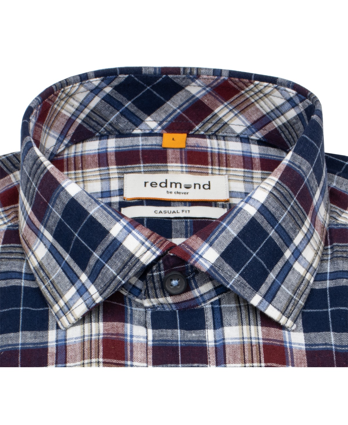 Redmond Kurzarmhemd - Casual Fit - Leinen Mix - kariert - rot / blau
