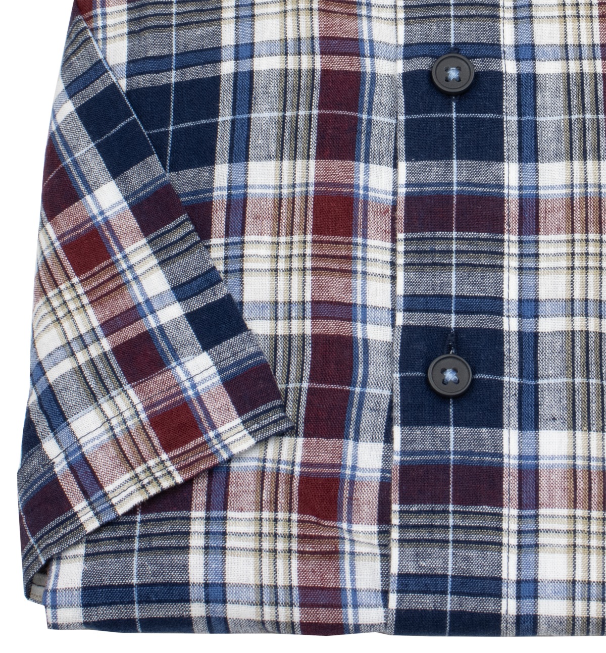 Redmond Kurzarmhemd - Casual Fit - Leinen Mix - kariert - rot / blau