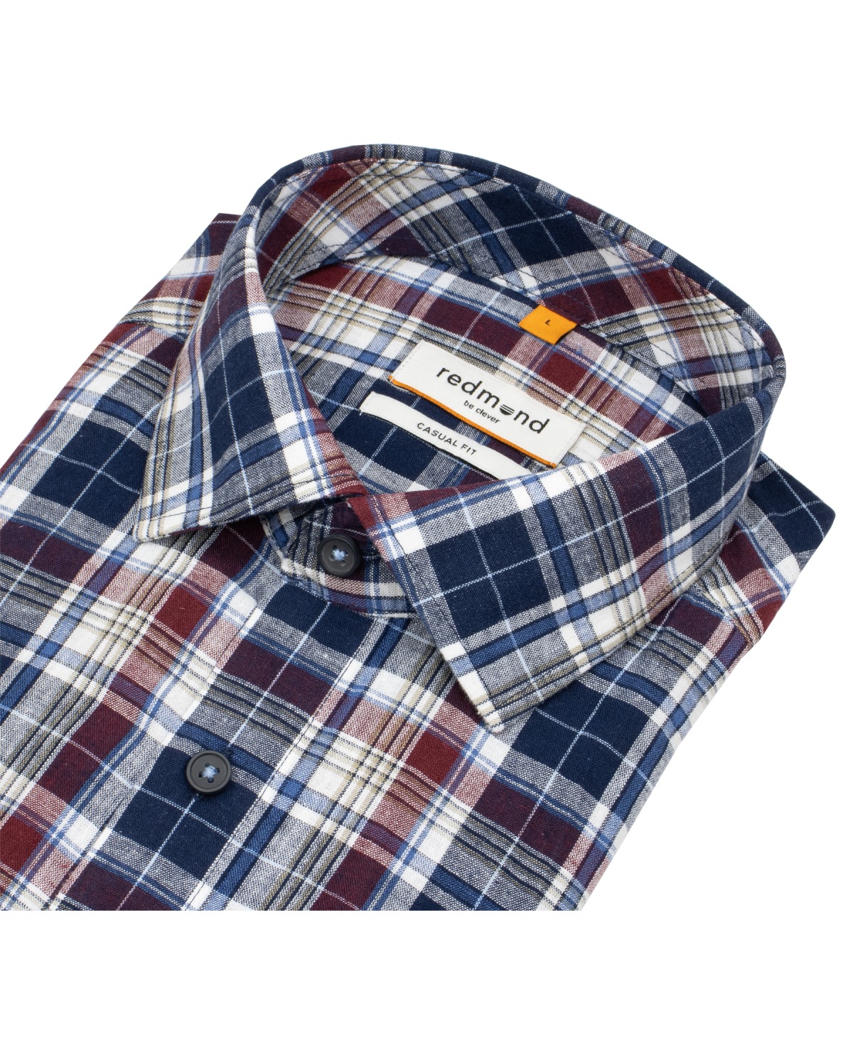 Redmond Kurzarmhemd - Casual Fit - Leinen Mix - kariert - rot / blau