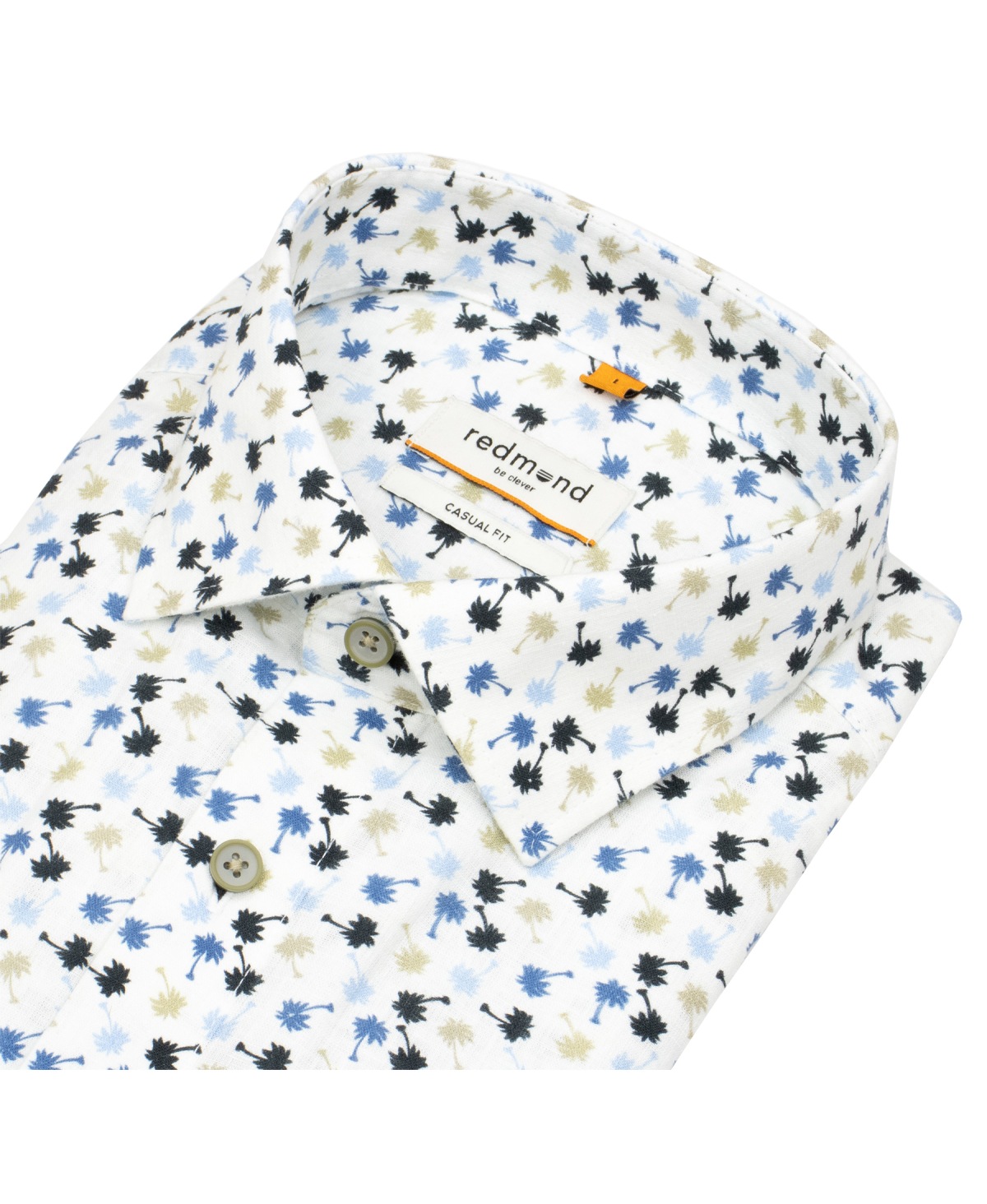 Redmond Kurzarmhemd - Casual Fit - Leinen Mix - Palmen - mehrfarbig