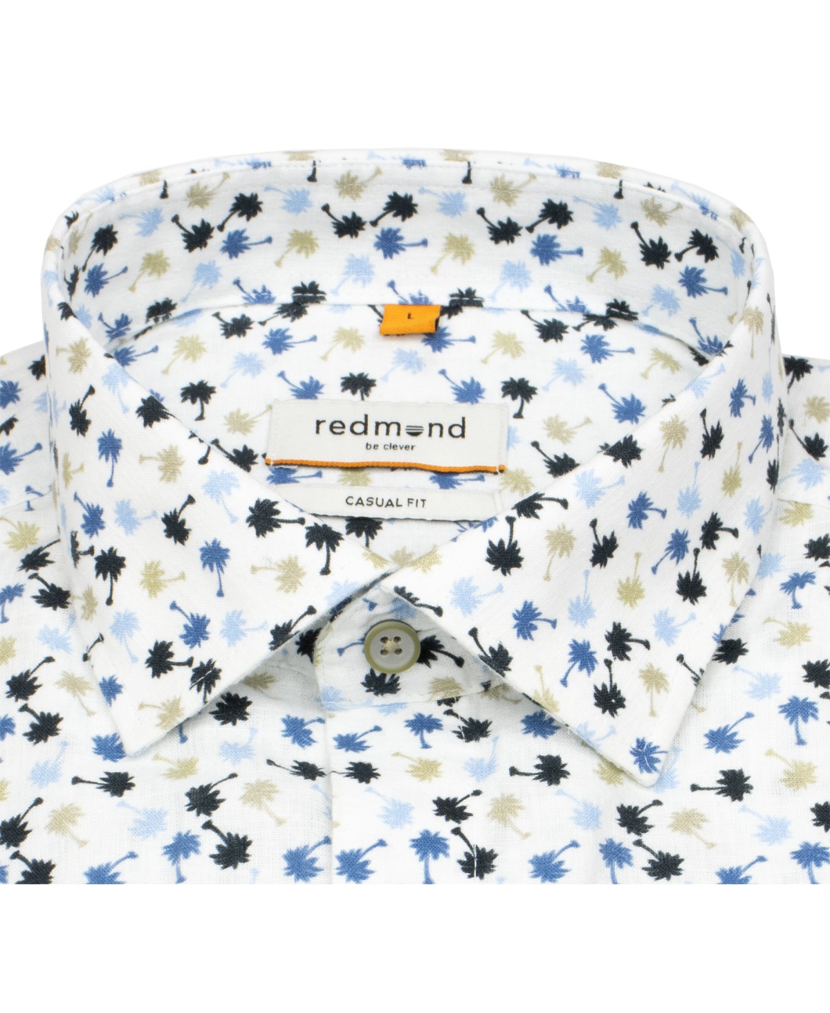Redmond Kurzarmhemd - Casual Fit - Leinen Mix - Palmen - mehrfarbig