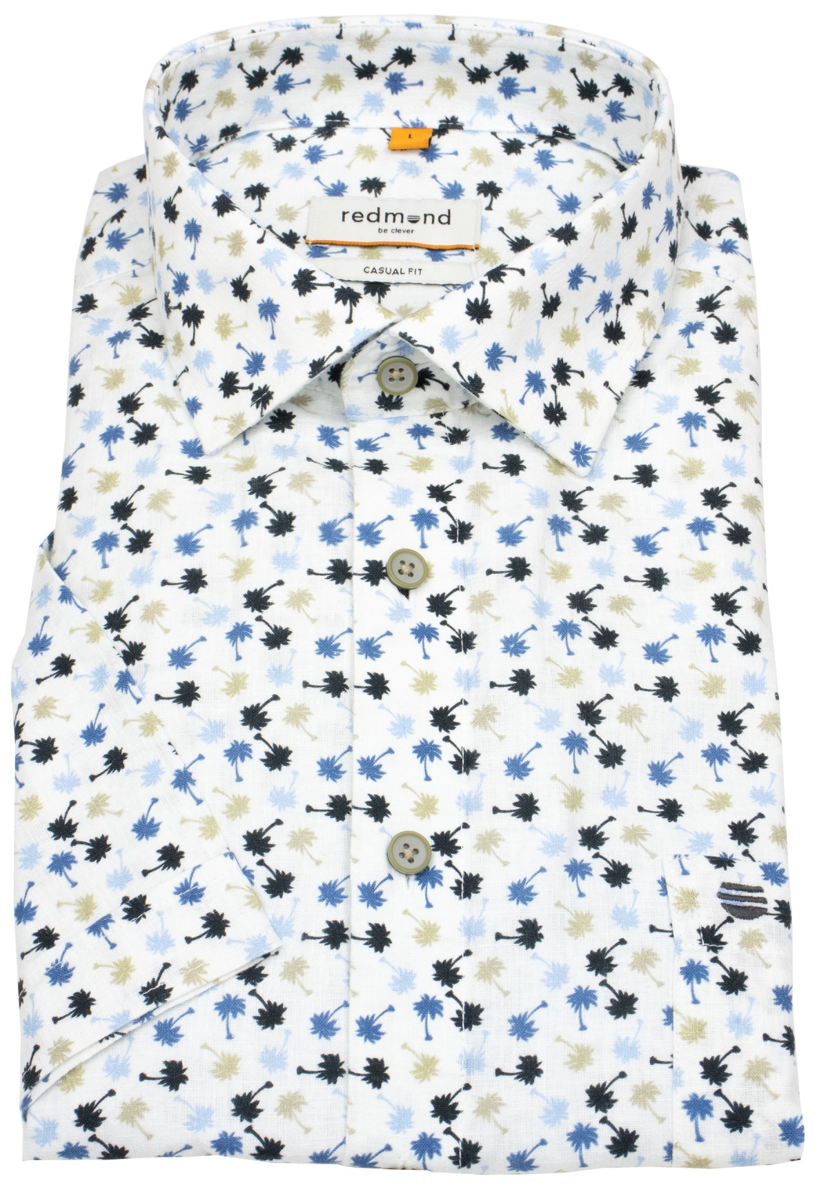 Redmond Kurzarmhemd - Casual Fit - Leinen Mix - Palmen - mehrfarbig
