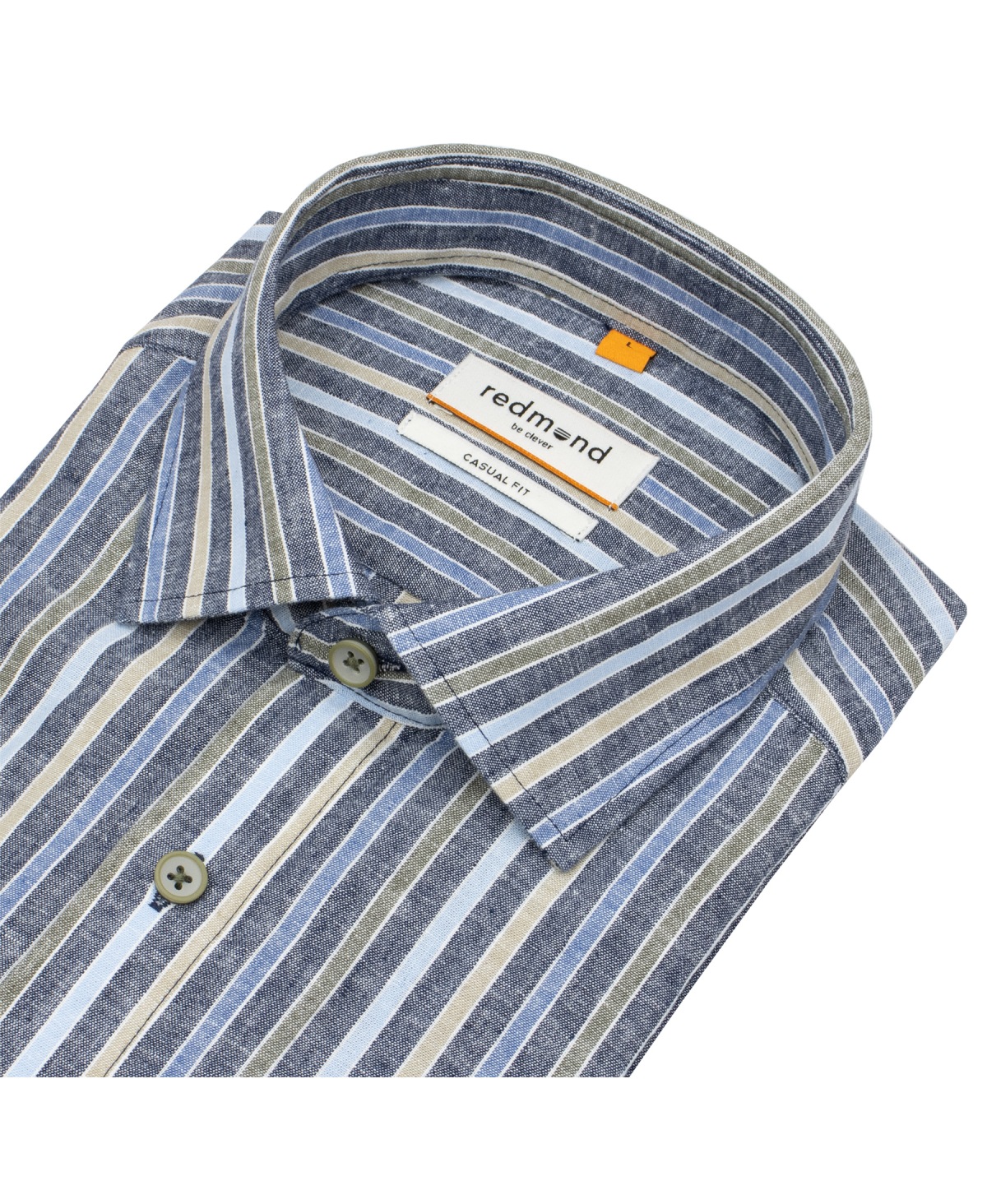 Redmond Kurzarmhemd - Casual Fit - Leinen Mix - Streifen - mehrfarbig
