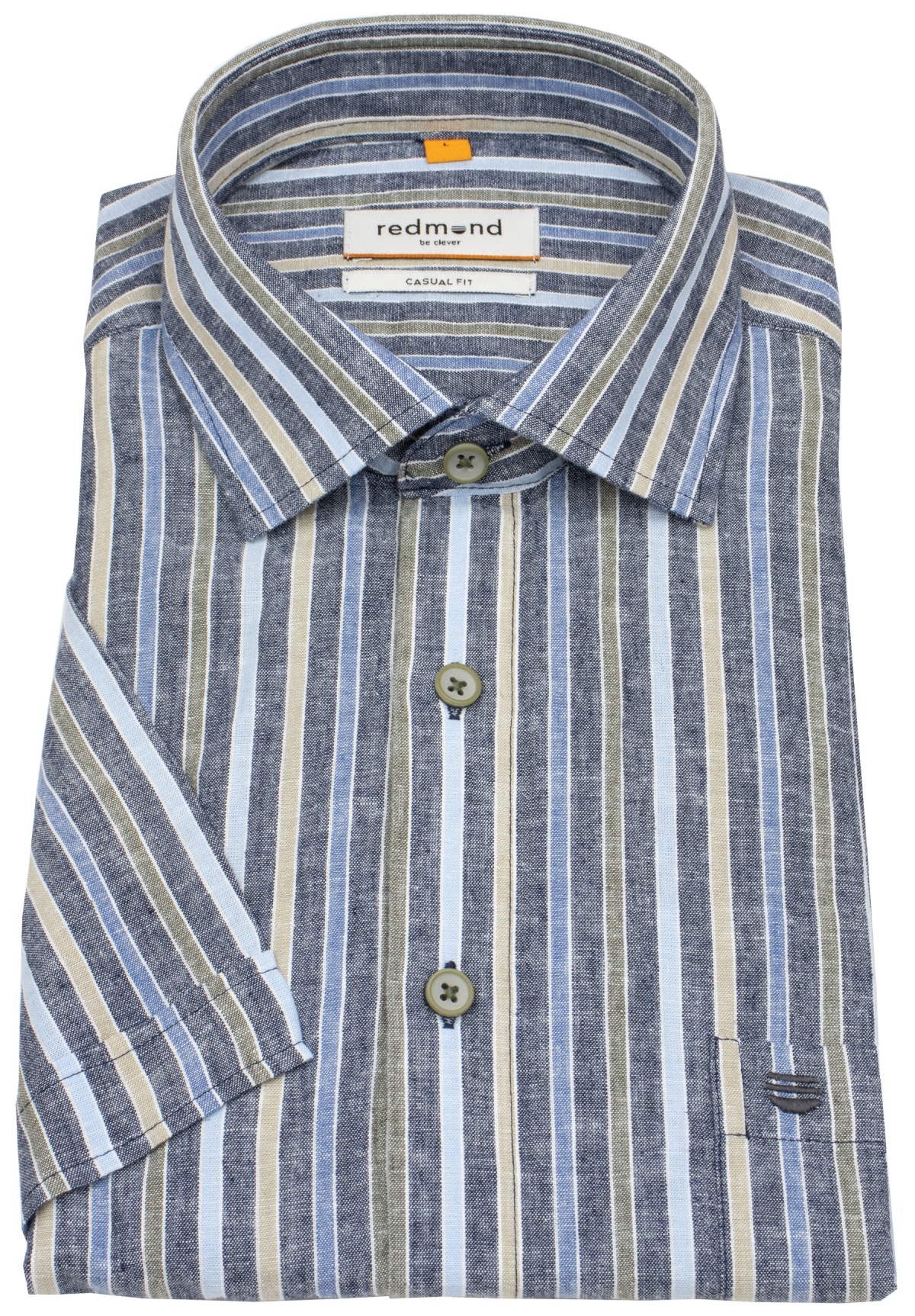 Redmond Kurzarmhemd - Casual Fit - Leinen Mix - Streifen - mehrfarbig