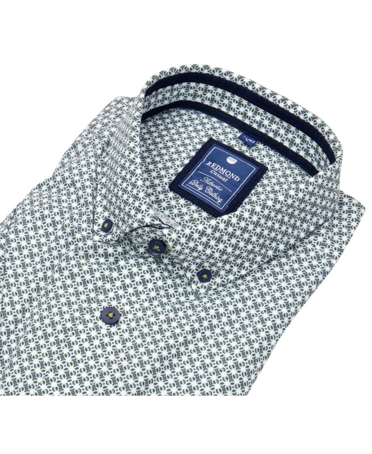 Redmond Kurzarmhemd - Comfort Fit - Button Down Kragen - grün / weiß