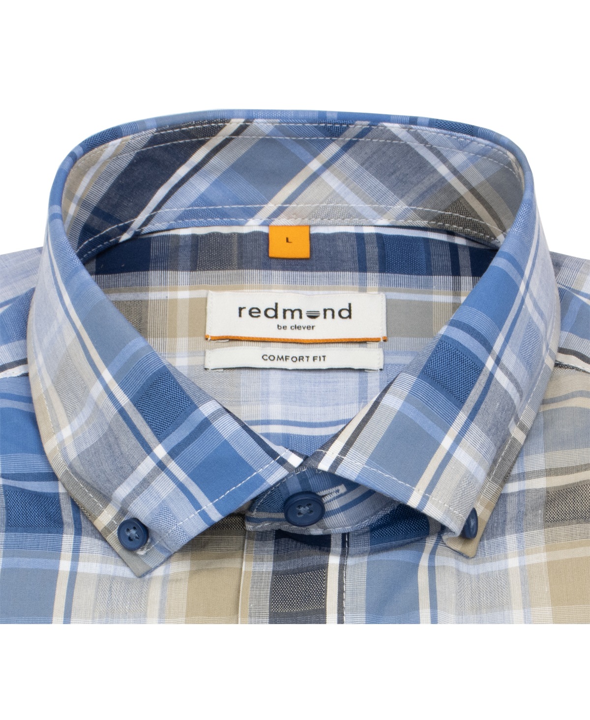 Redmond Kurzarmhemd - Comfort Fit - Button Down Kragen - kariert - blau