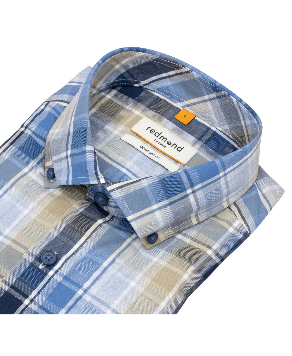 Redmond Kurzarmhemd - Comfort Fit - Button Down Kragen - kariert - blau