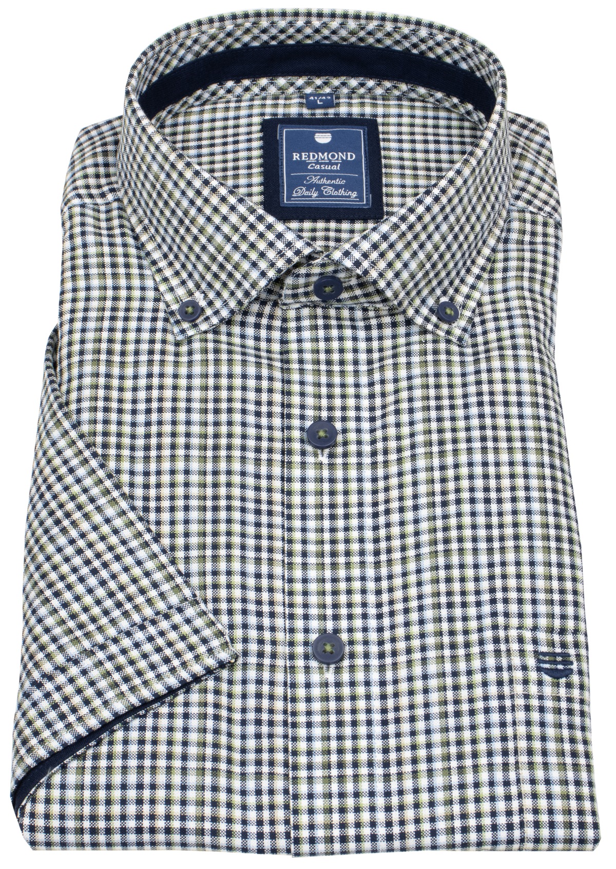 Redmond Kurzarmhemd - Comfort Fit - Button Down Kragen - kariert - blau / beige - ohne OVP