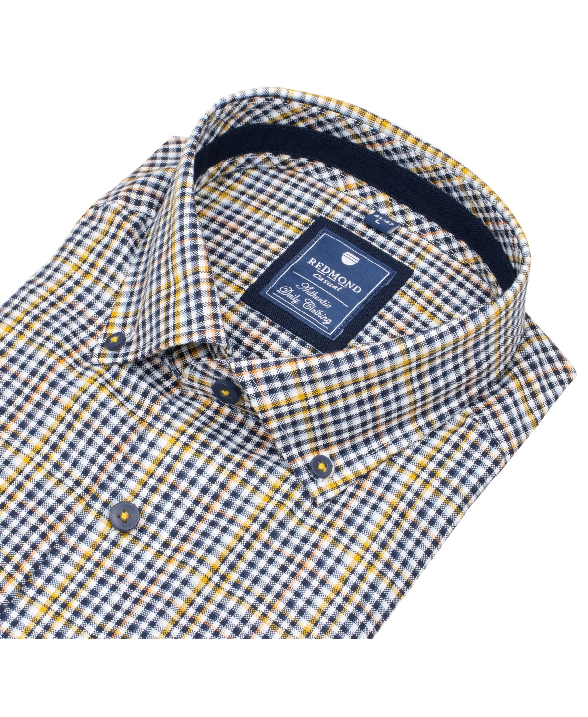 Redmond Kurzarmhemd - Comfort Fit - Button Down Kragen - kariert - blau / gelb - ohne OVP