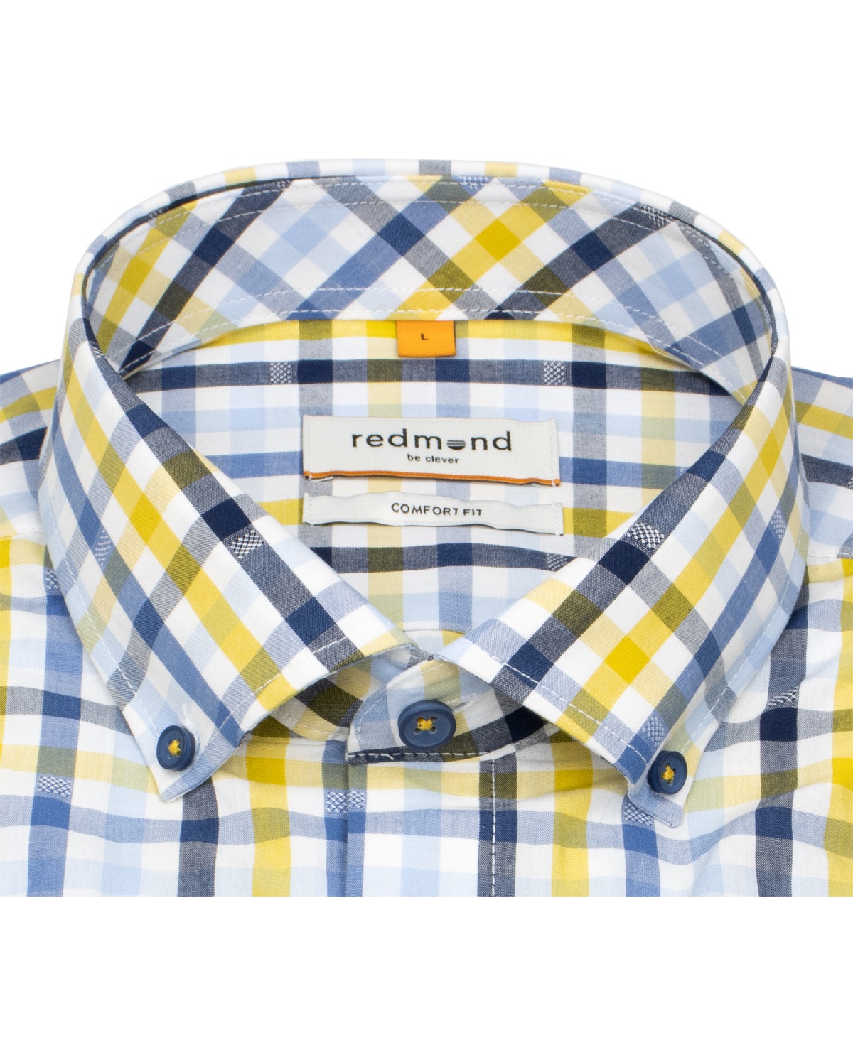Redmond Chemise à manches courtes - Comfort Fit - col boutonné - à carreaux - jaune
