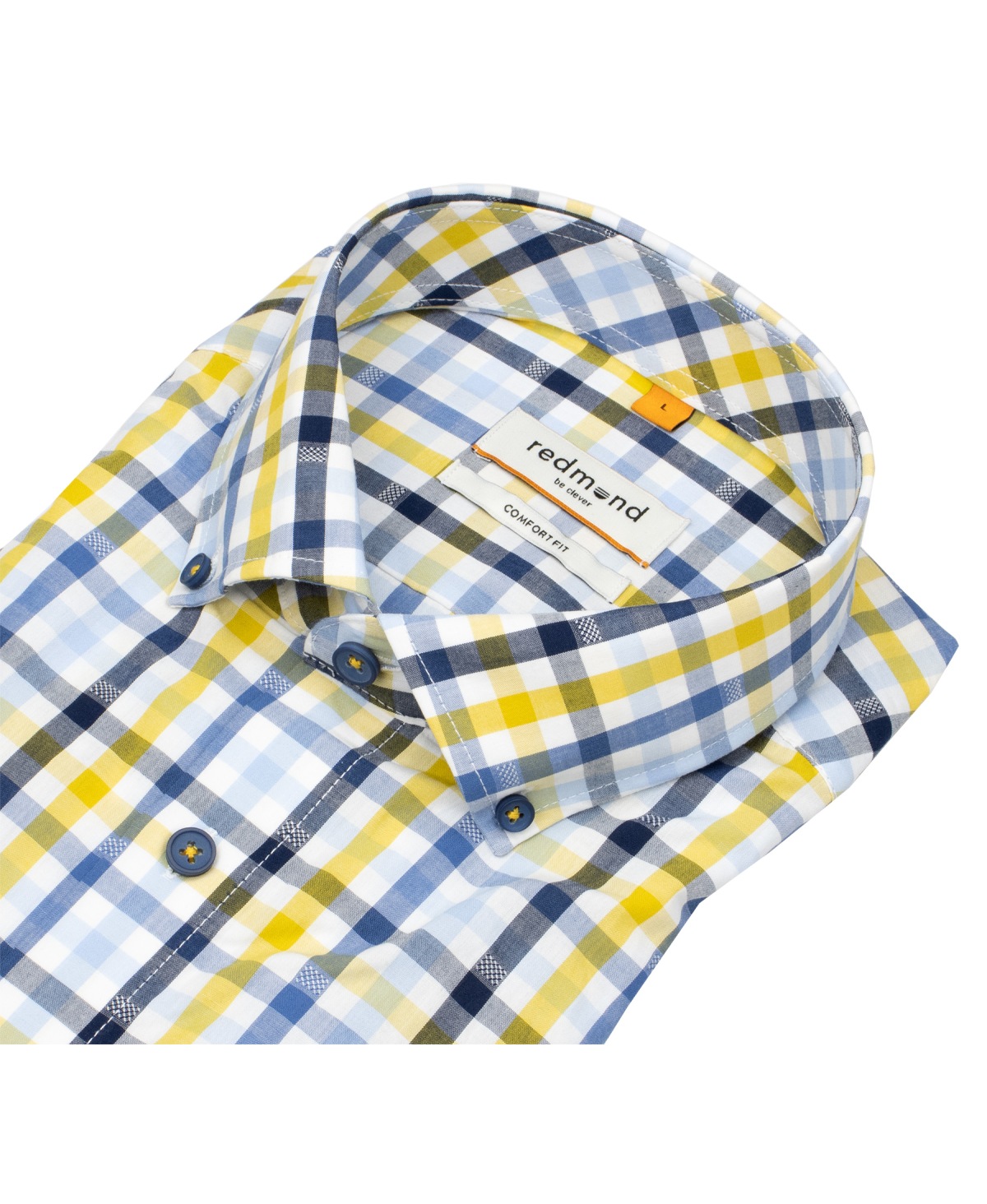 Redmond Chemise à manches courtes - Comfort Fit - col boutonné - à carreaux - jaune
