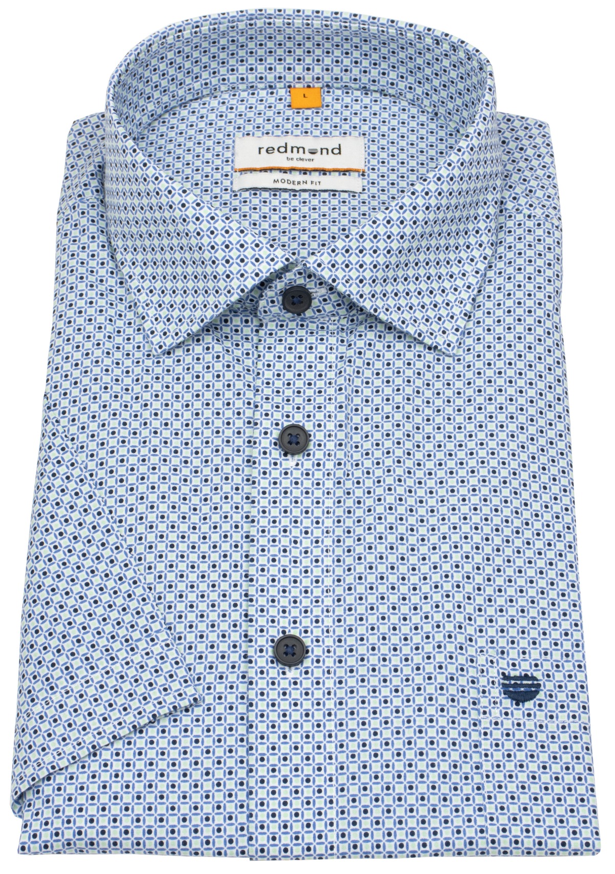 Redmond Kurzarmhemd - Modern Fit - Print - blau / grün