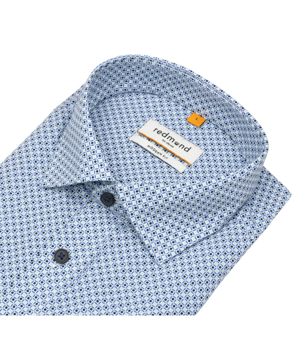 Redmond Kurzarmhemd - Modern Fit - Print - blau / grün