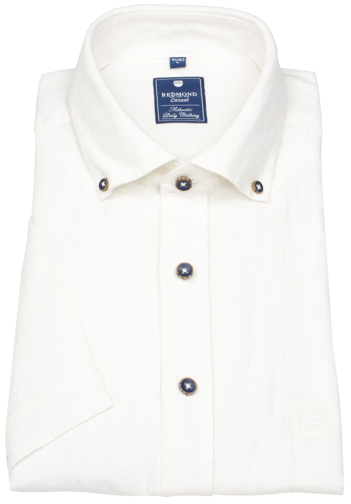 Redmond Kurzarmhemd - Regular Fit - Button Down Kragen - Leinen - weiß - ohne OVP