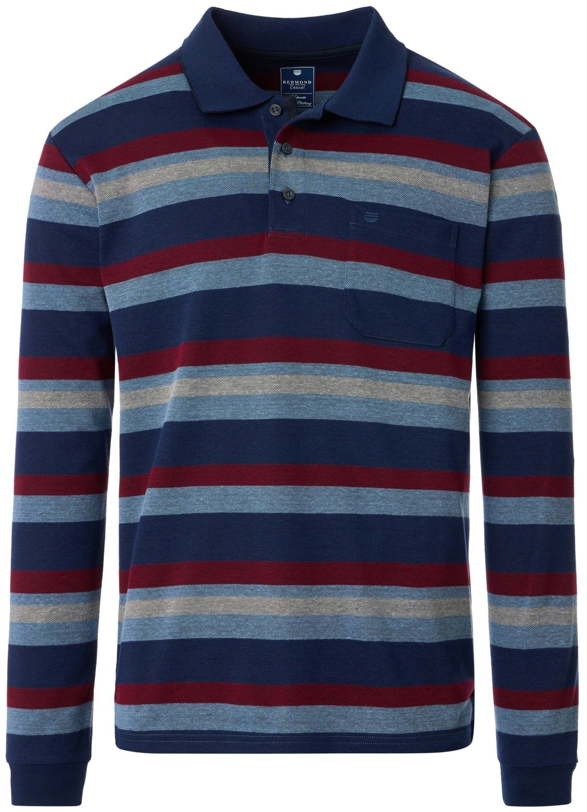 Redmond Poloshirt - Regular Fit - Langarm - Wash and Wear - Streifen - blau