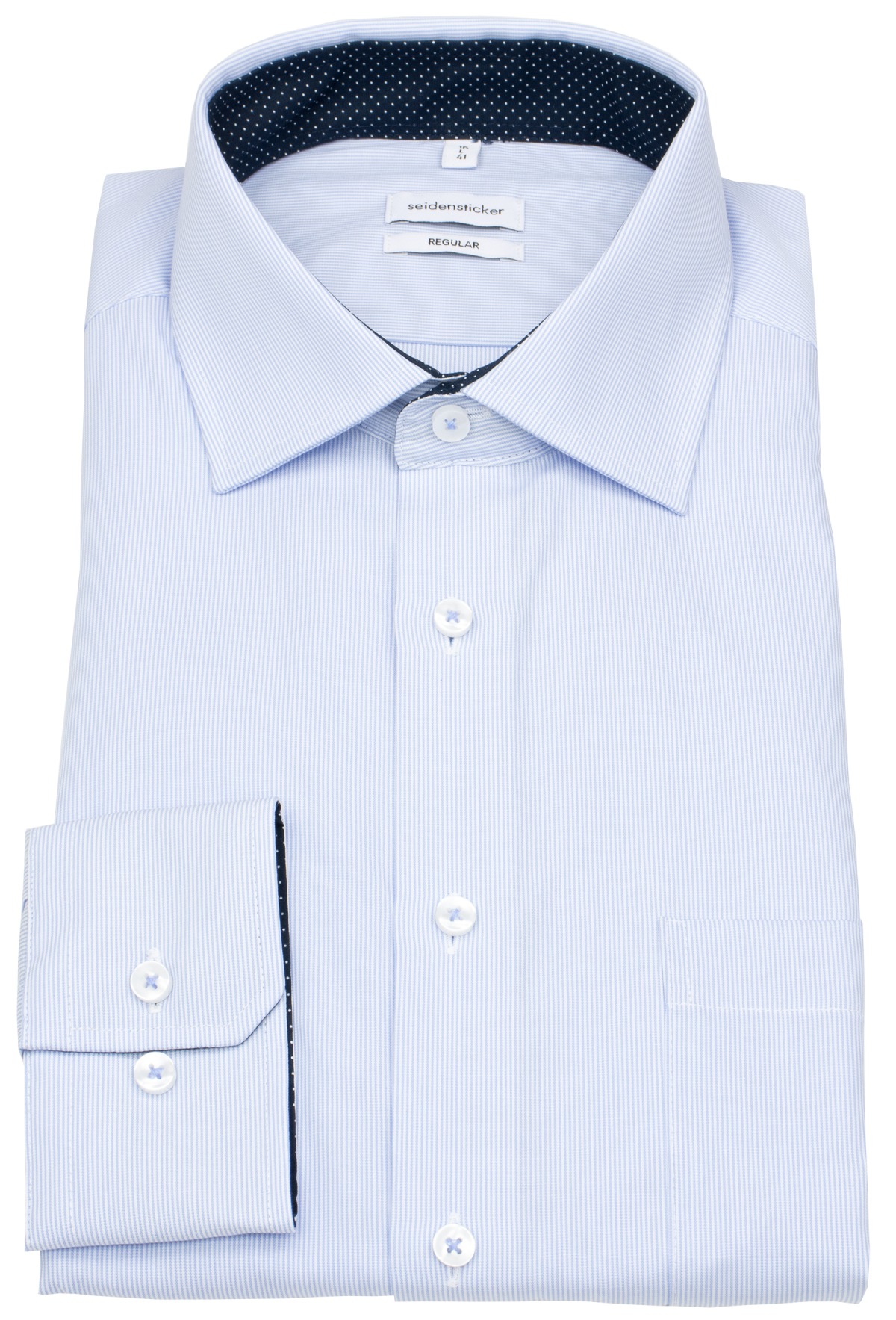 Seidensticker Chemise - Regular Fit - col Kent - fines rayures - bleu clair / blanc