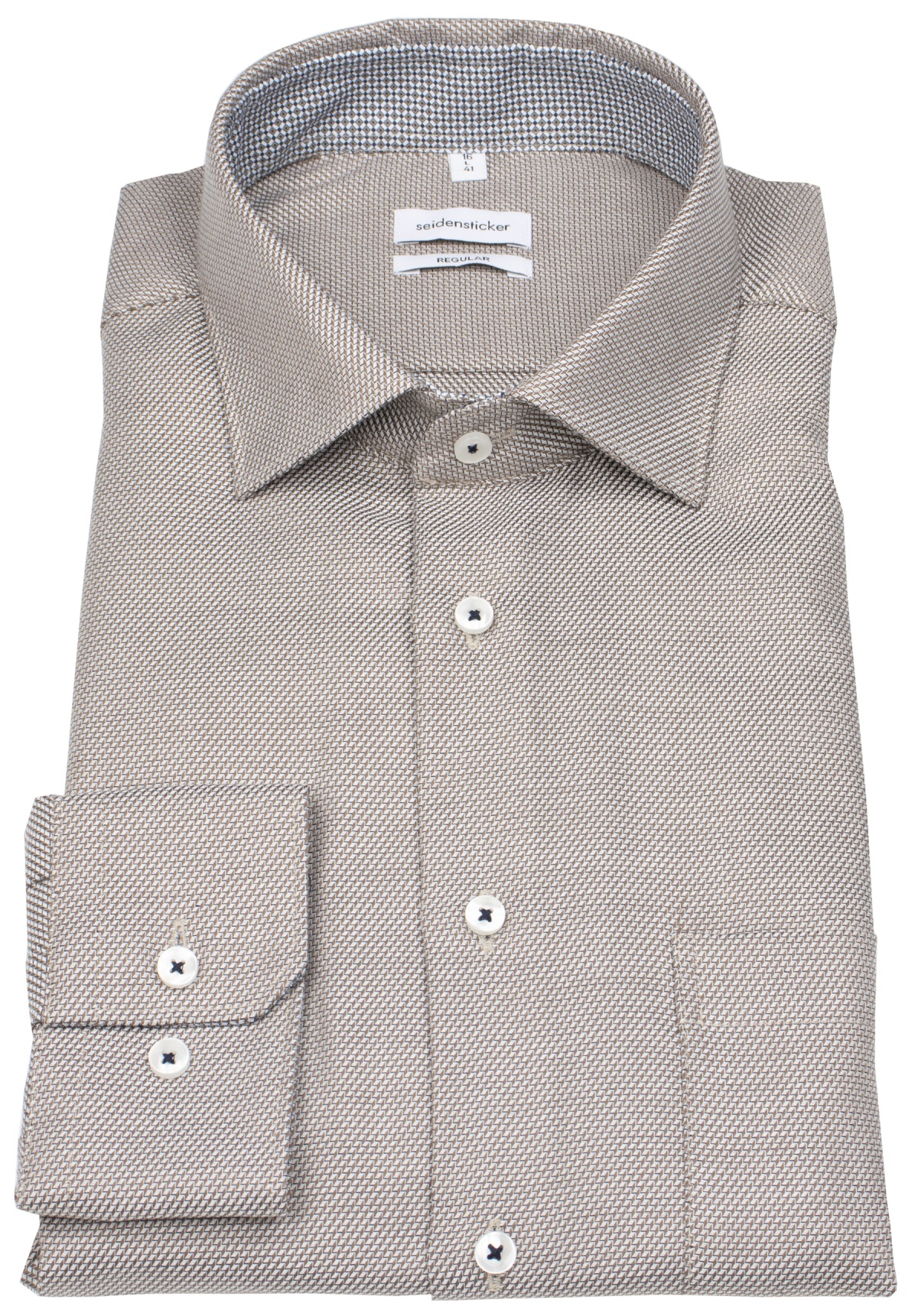 Seidensticker Chemise - Regular Fit - Col Kent - Imprimé - marron clair / blanc