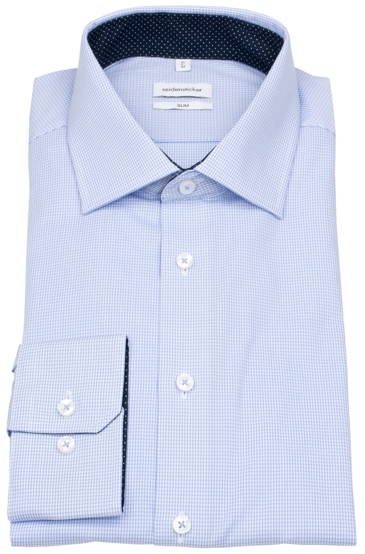 Seidensticker Chemise - Slim Fit - col Kent - à carreaux fins - bleu clair / blanc