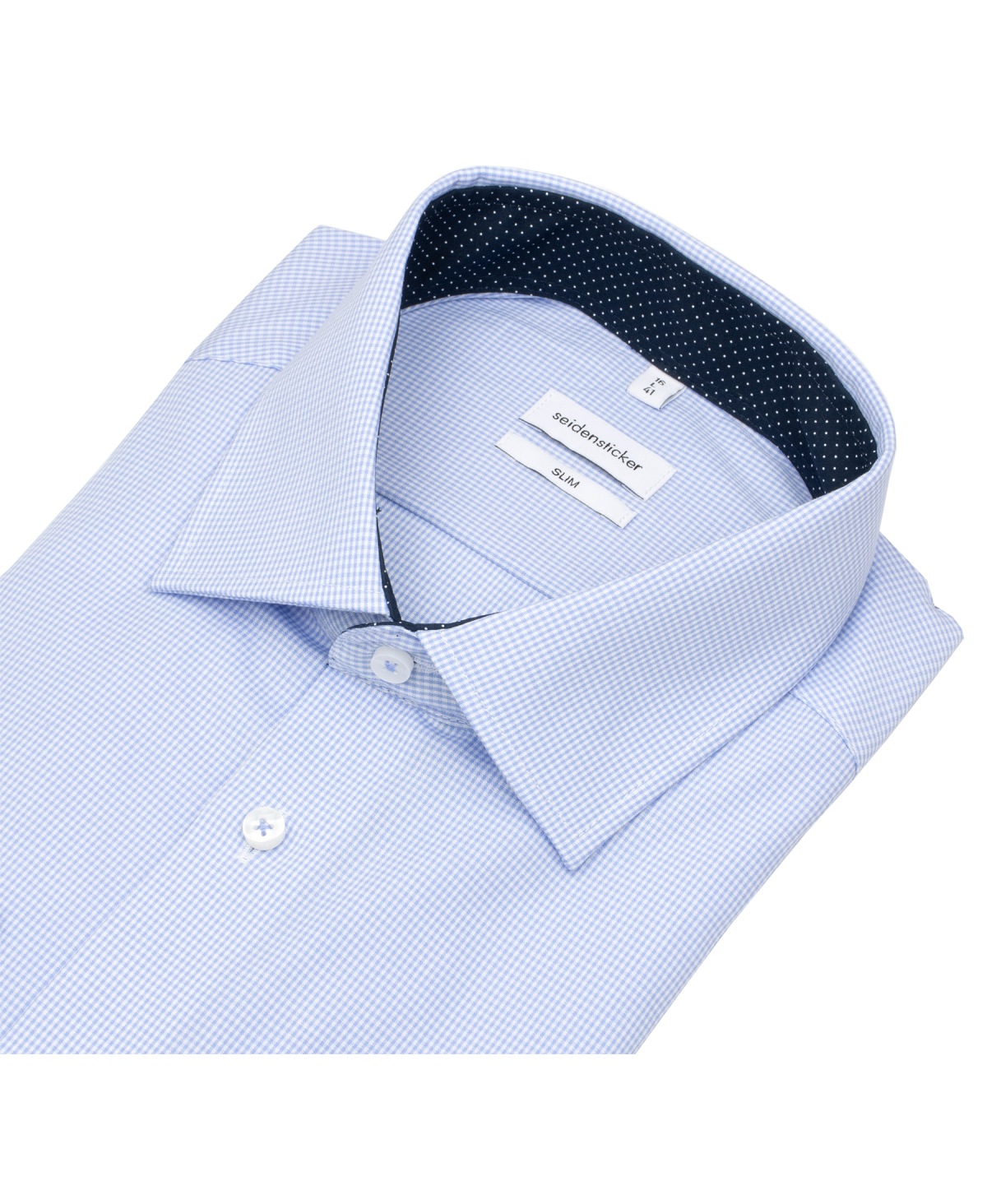 Seidensticker Chemise - Slim Fit - col Kent - à carreaux fins - bleu clair / blanc
