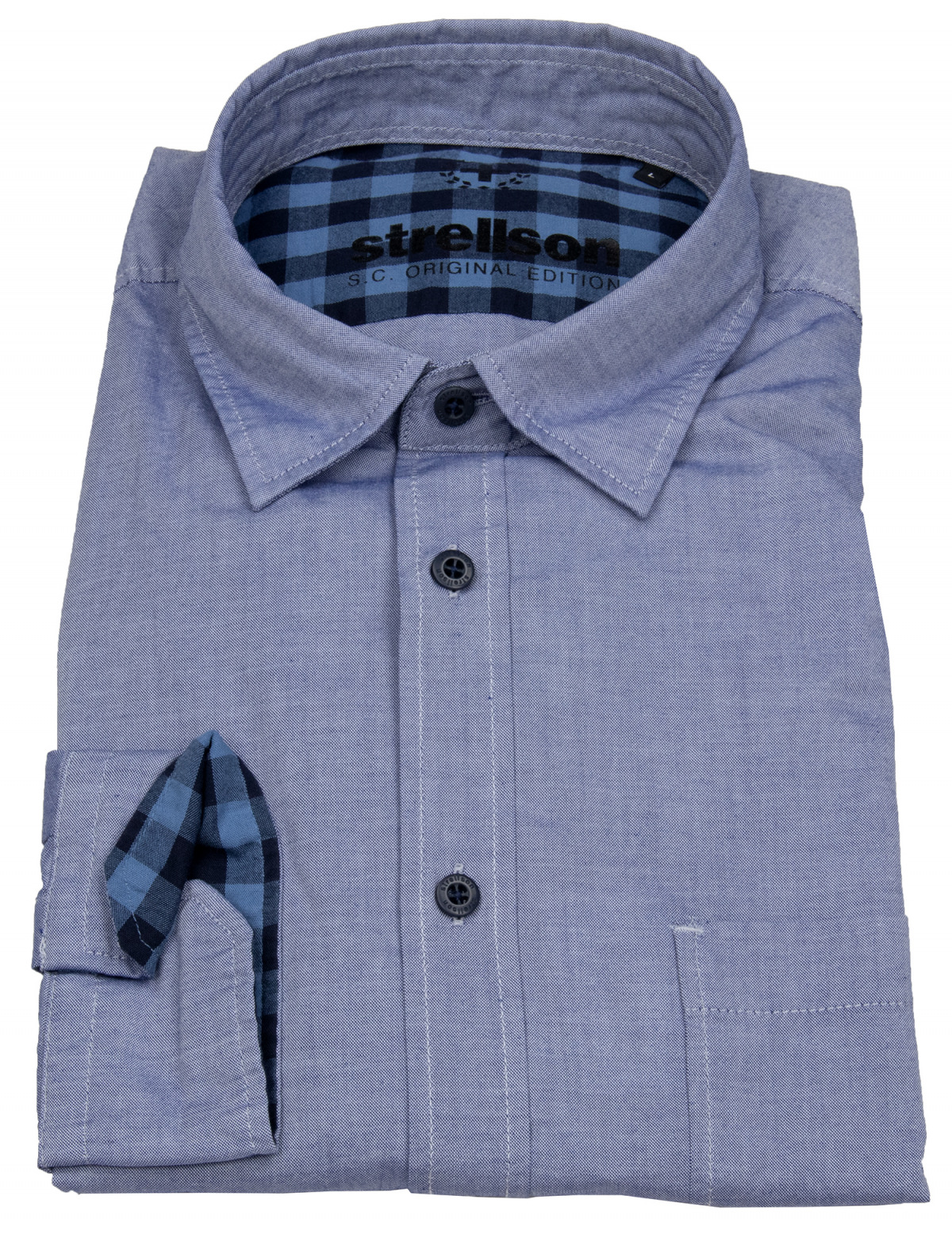 Strellson Hemd - Casual Fit - Kontrastknöpfe - blau