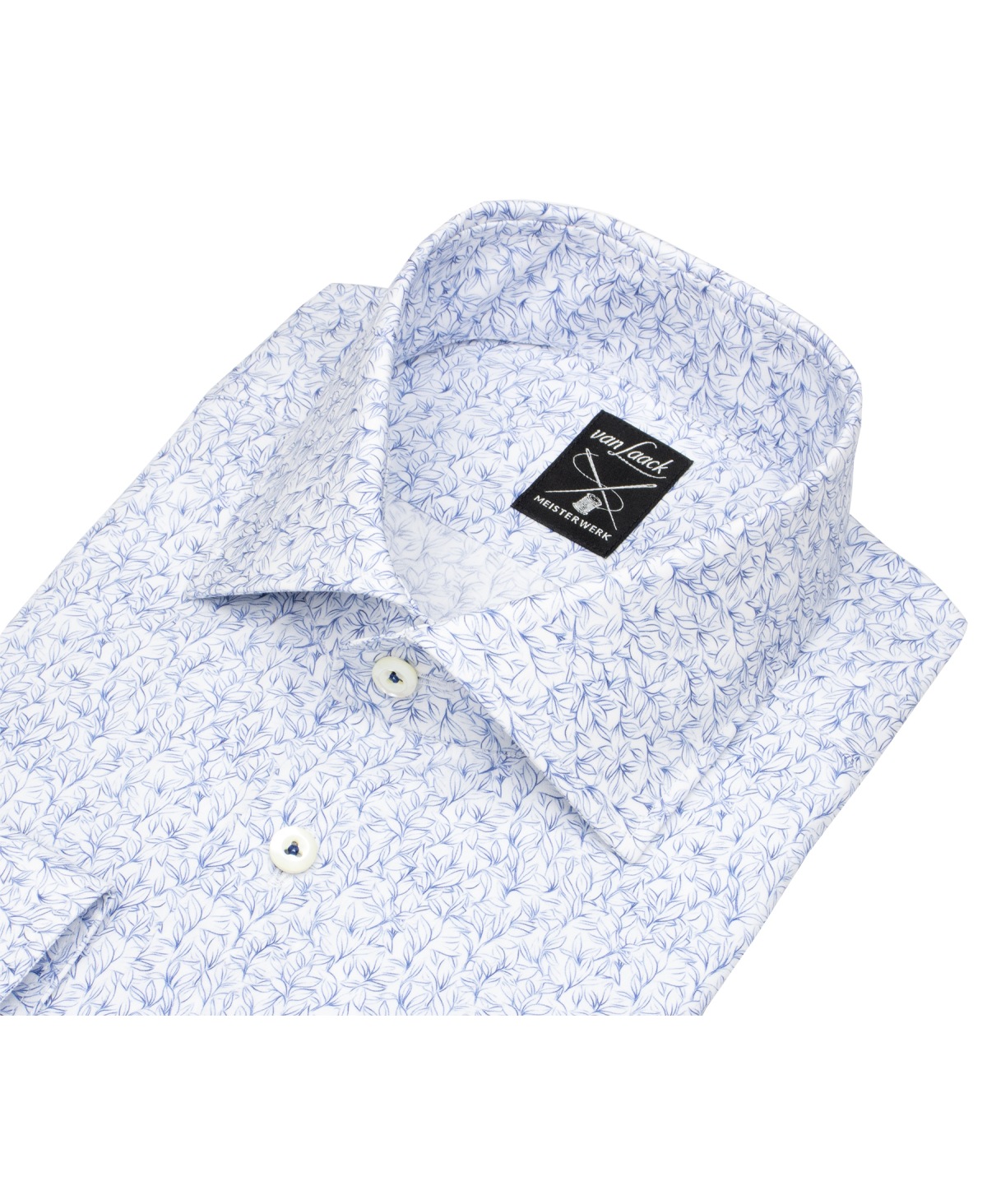 van Laack Hemd - Tailor Fit - Haikragen - Meisterwerk - feines Muster - blau / weiß