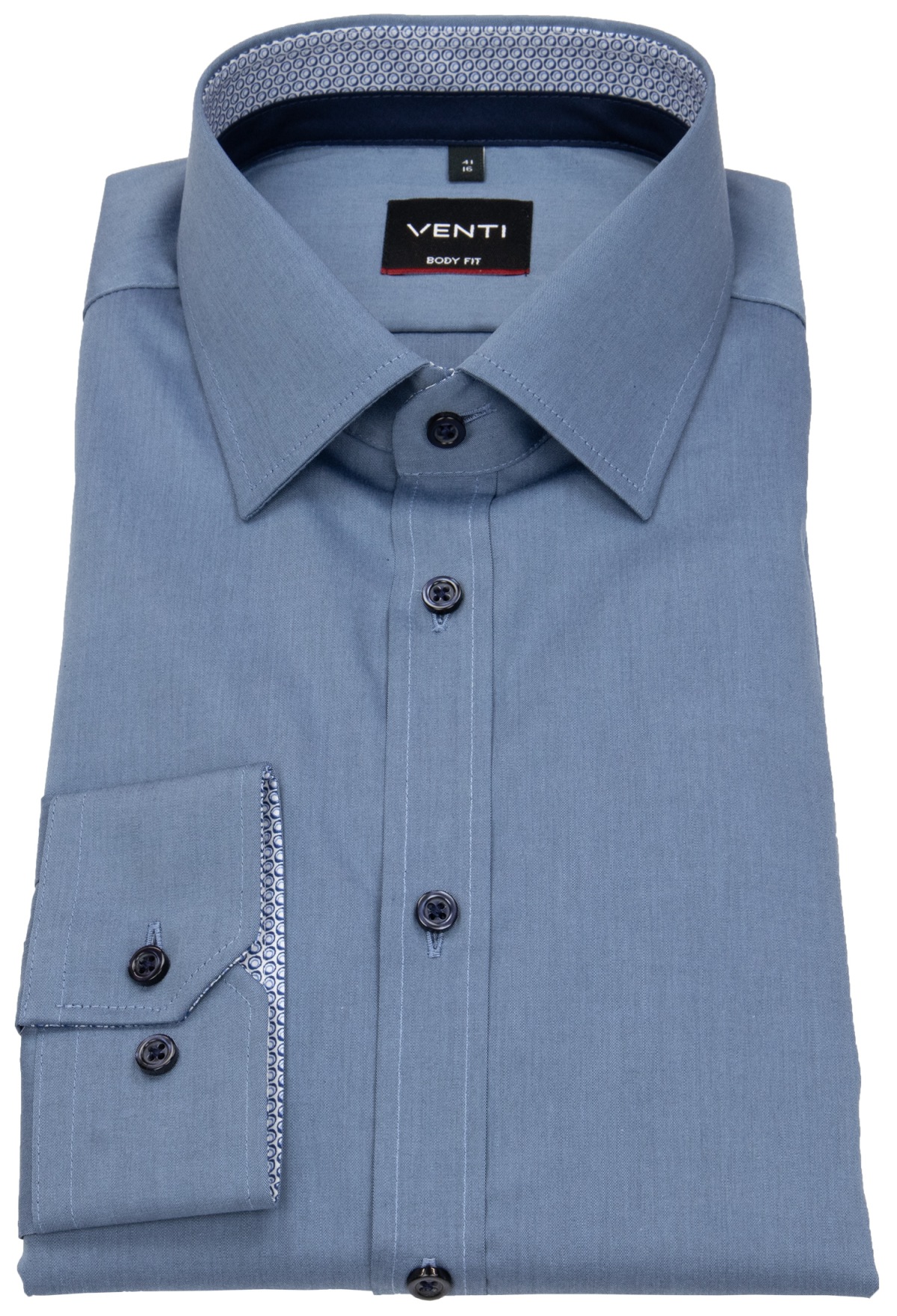 Venti Hemd - Body Fit - Kentkragen - Kontrastknöpfe - blau