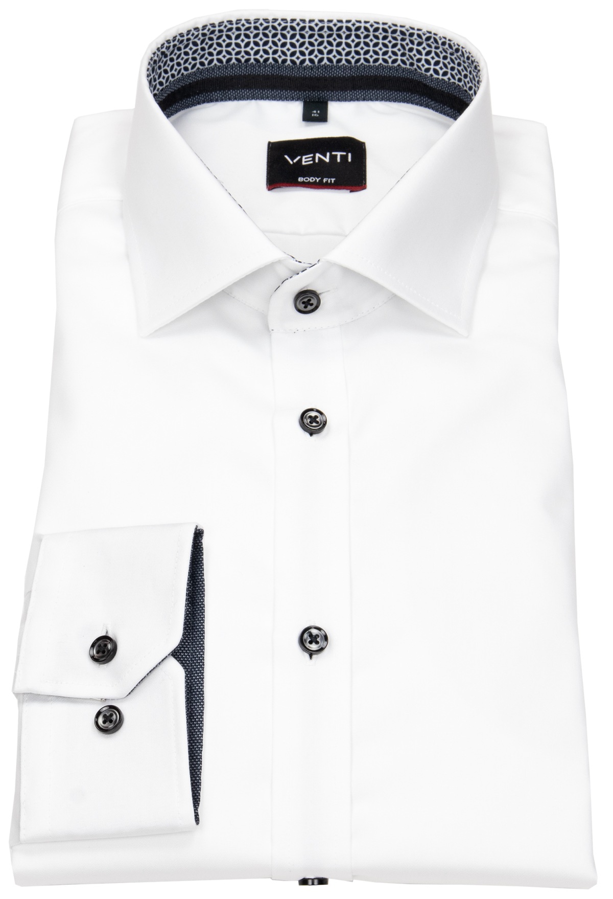 Venti Shirt - Body Fit - Kent Collar - Twill - Contrast Buttons - White - w/o OP