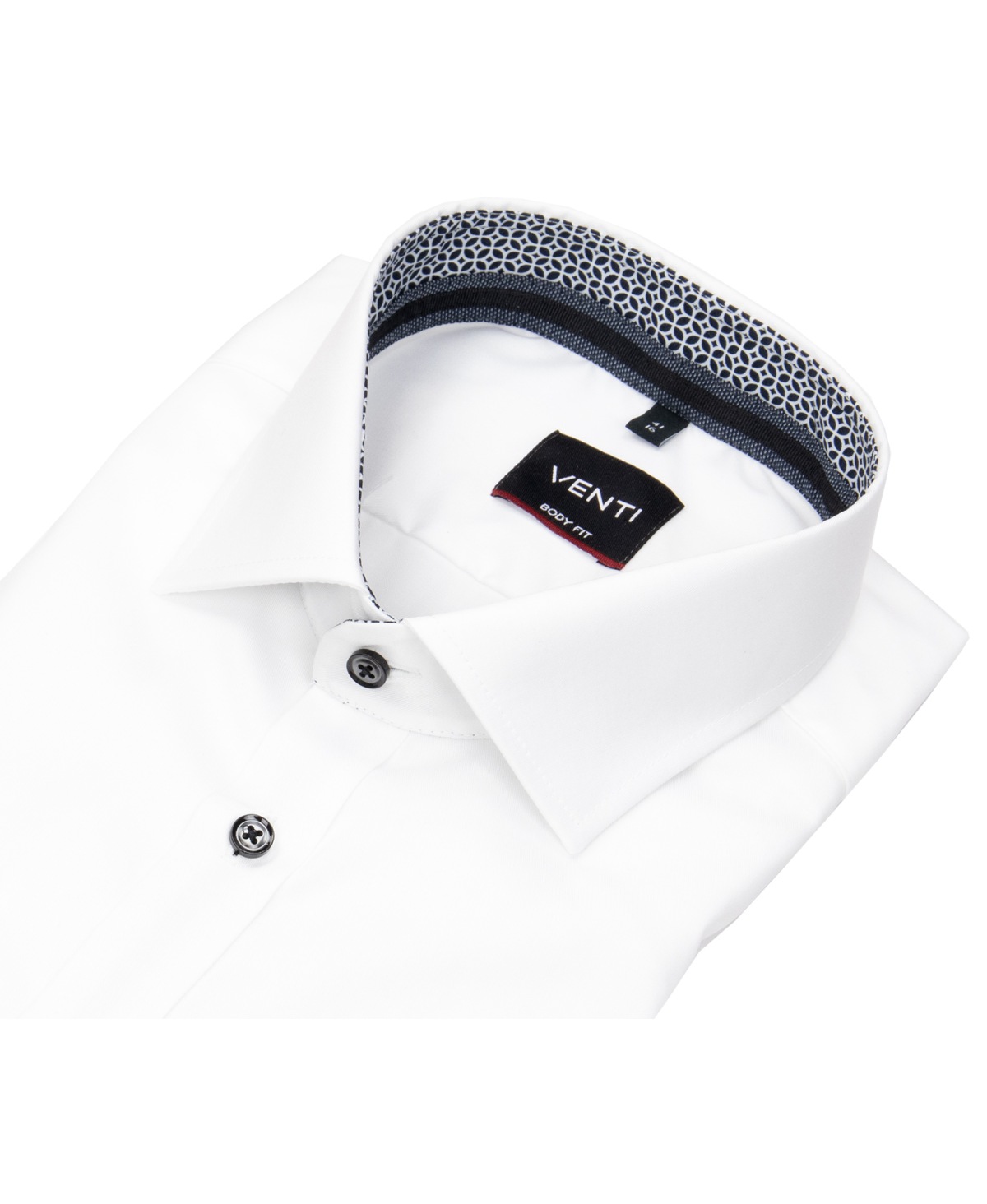 Venti Shirt - Body Fit - Kent Collar - Twill - Contrast Buttons - White - w/o OP