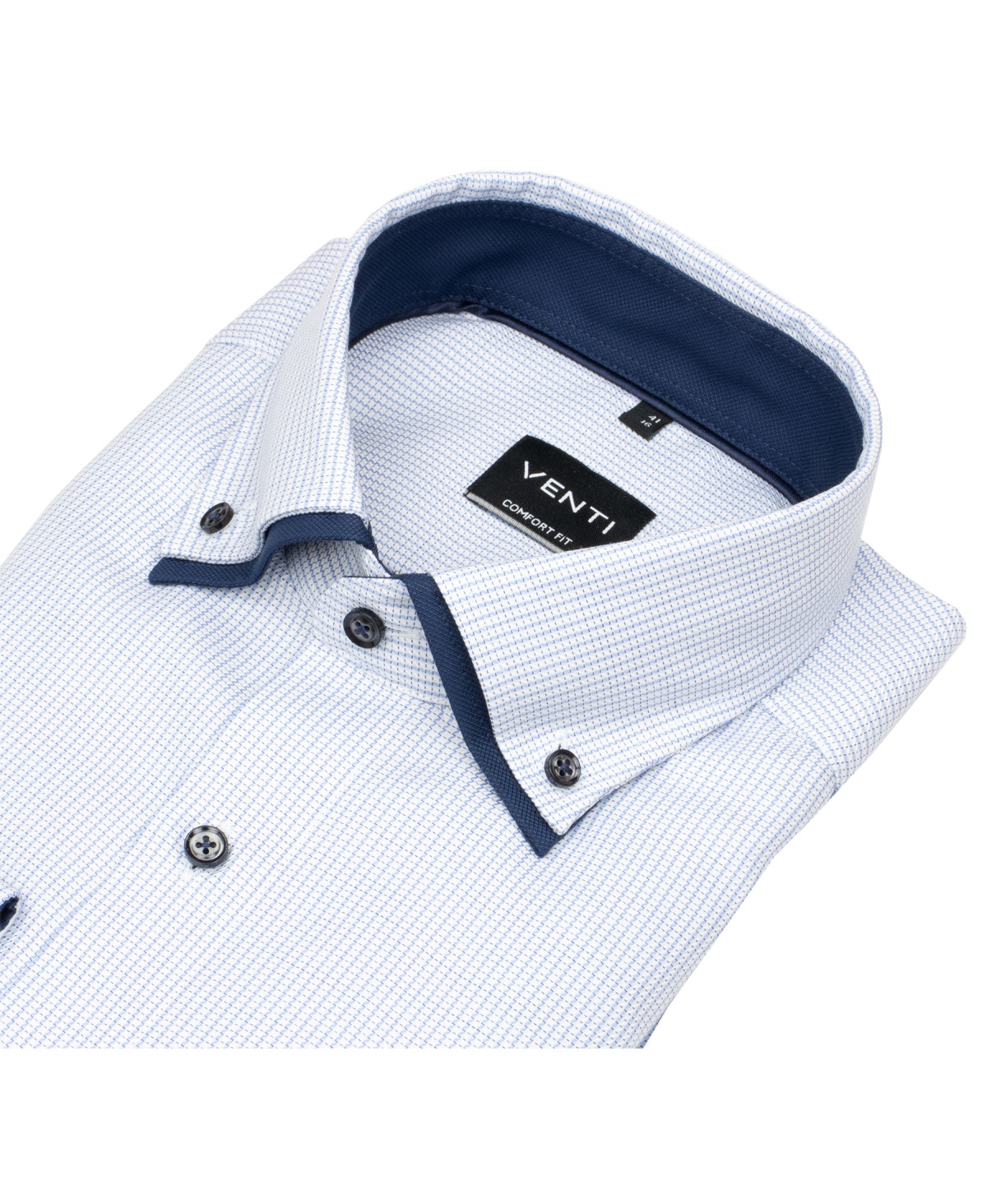 Venti Hemd - Comfort Fit - Button Down Kragen - Kontrastknöpfe - blau / weiß