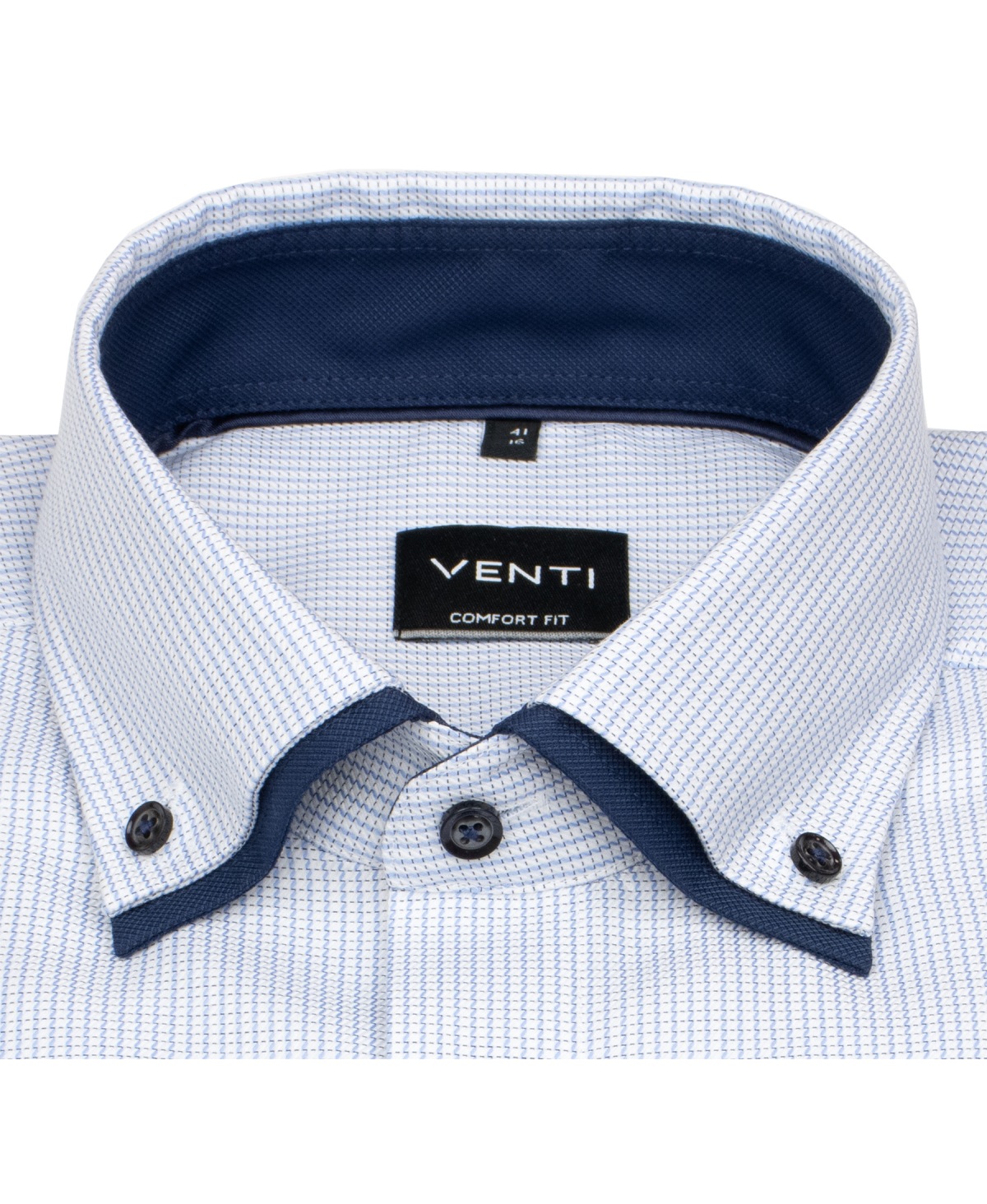 Venti Hemd - Comfort Fit - Button Down Kragen - Kontrastknöpfe - blau / weiß