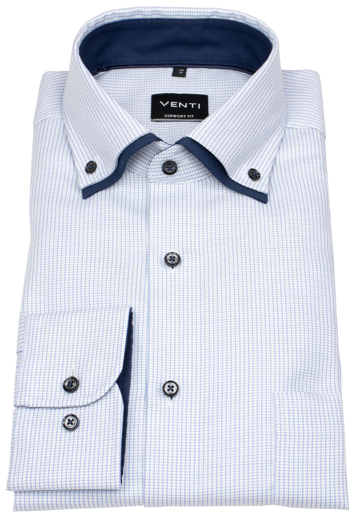 Venti Hemd - Comfort Fit - Button Down Kragen - Kontrastknöpfe - blau / weiß