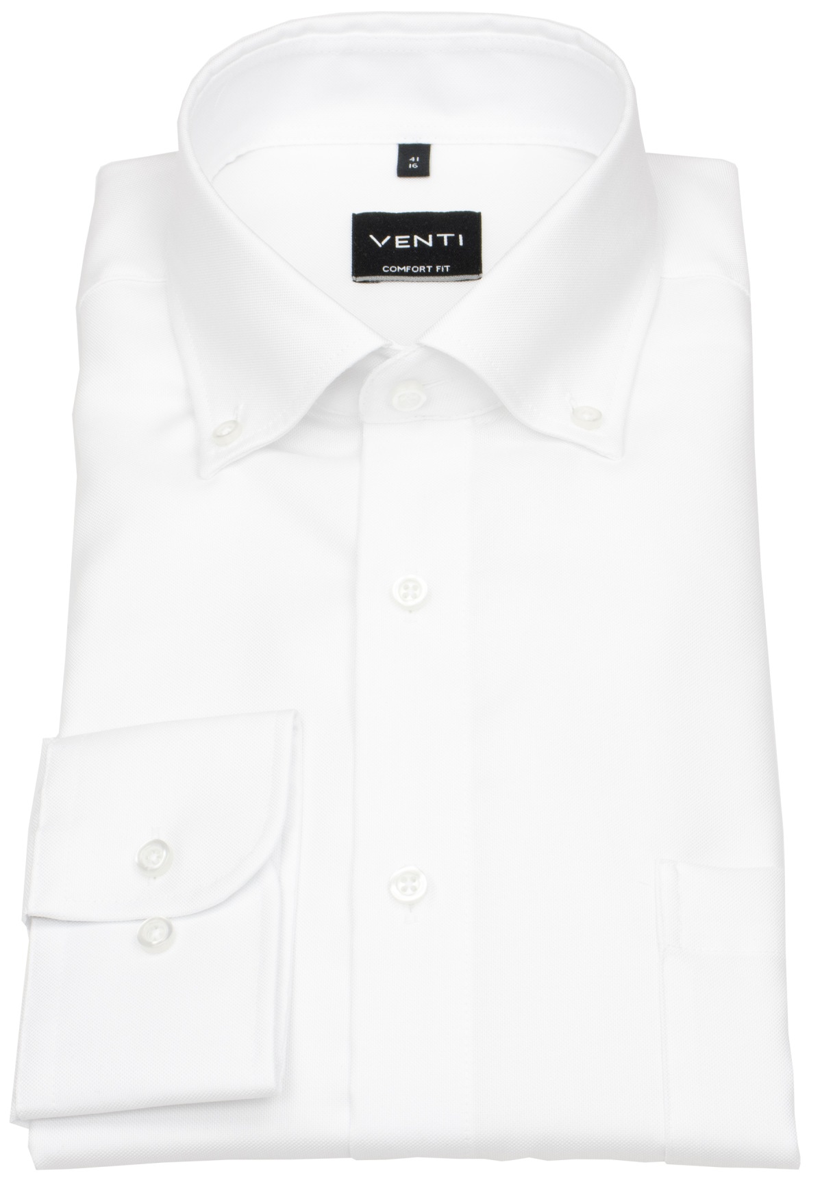Venti Hemd - Comfort Fit - Button Down Kragen - Oxford Struktur - weiß