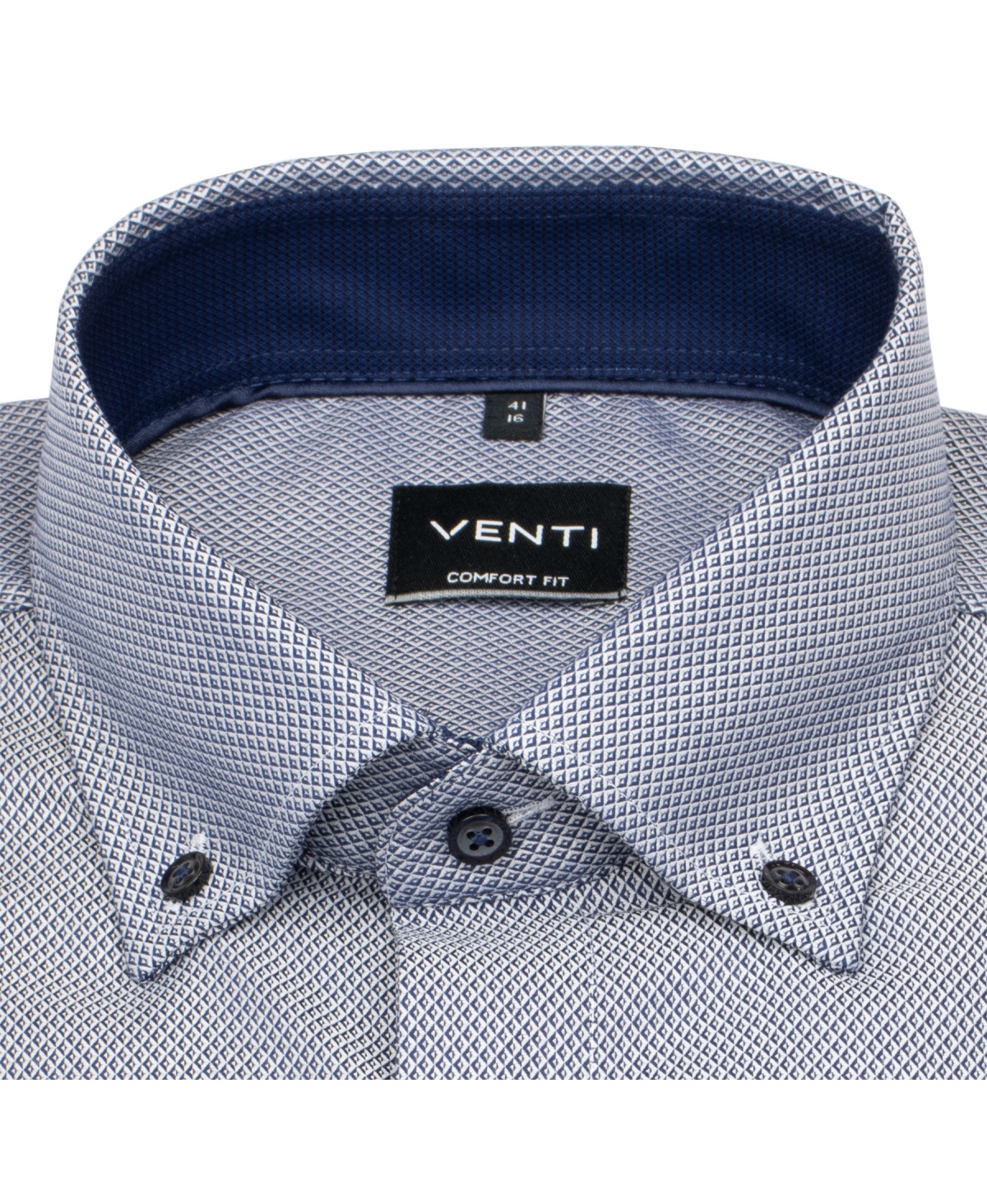 Venti Hemd - Comfort Fit - Button Down Kragen - Struktur - Kontrastknöpfe - dunkelblau