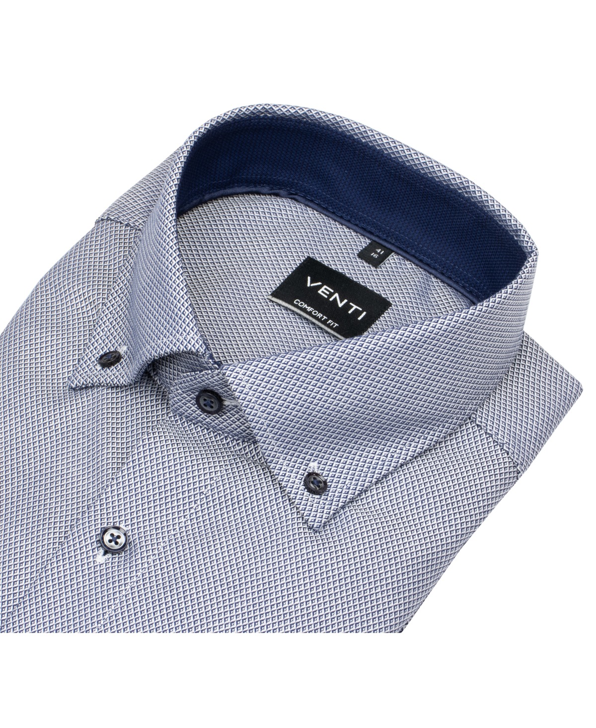 Venti Hemd - Comfort Fit - Button Down Kragen - Struktur - Kontrastknöpfe - dunkelblau