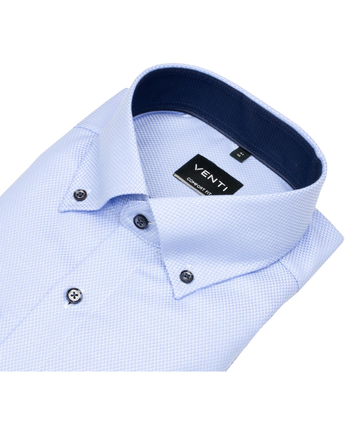 Venti Hemd - Comfort Fit - Button Down Kragen - Struktur - Kontrastknöpfe - hellblau