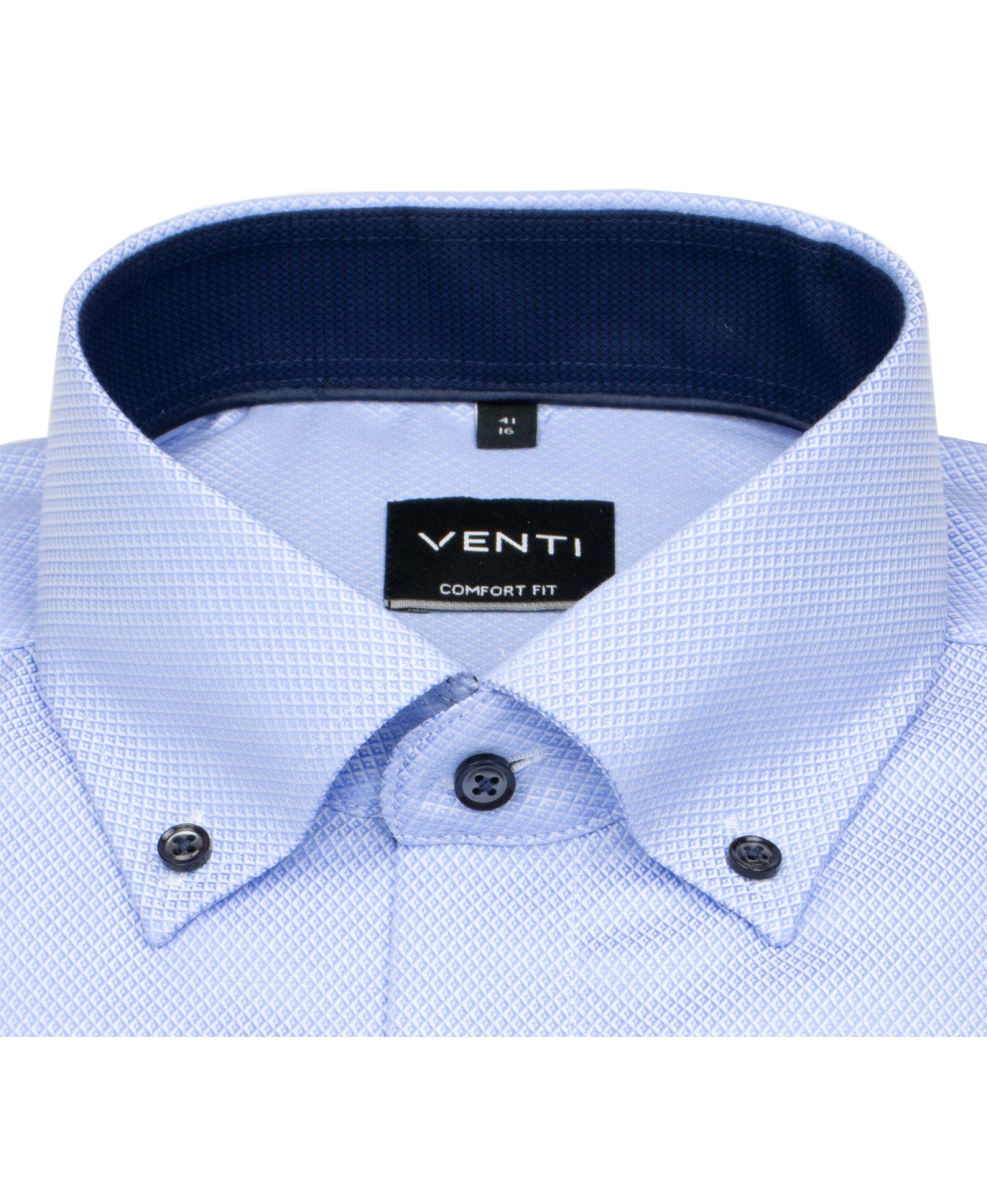 Venti Hemd - Comfort Fit - Button Down Kragen - Struktur - Kontrastknöpfe - hellblau