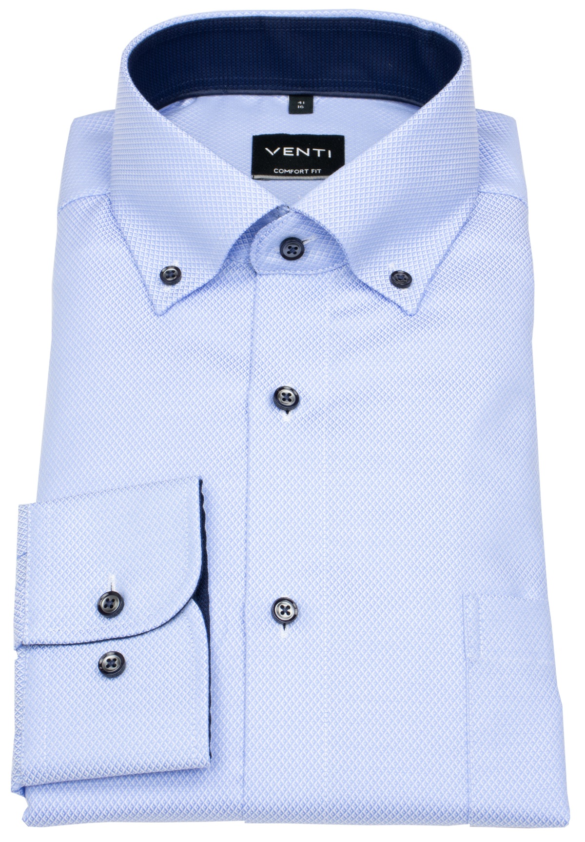 Venti Hemd - Comfort Fit - Button Down Kragen - Struktur - Kontrastknöpfe - hellblau